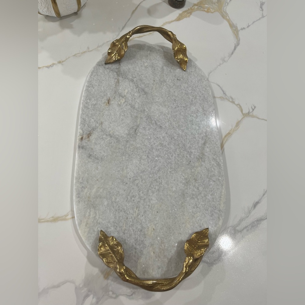 Elegant Marble Serving Tray with Gold Accents